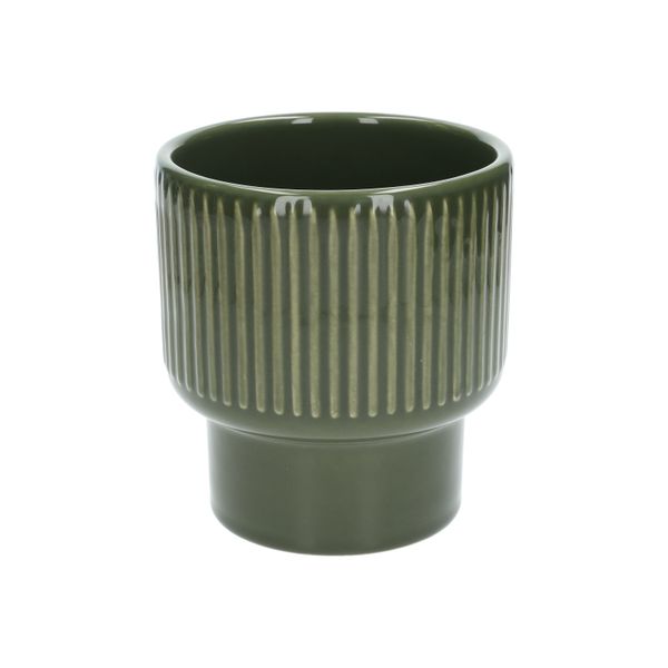Bloempot, aardewerk, geribbeld, bosgroen, Ø14 X H15 cm