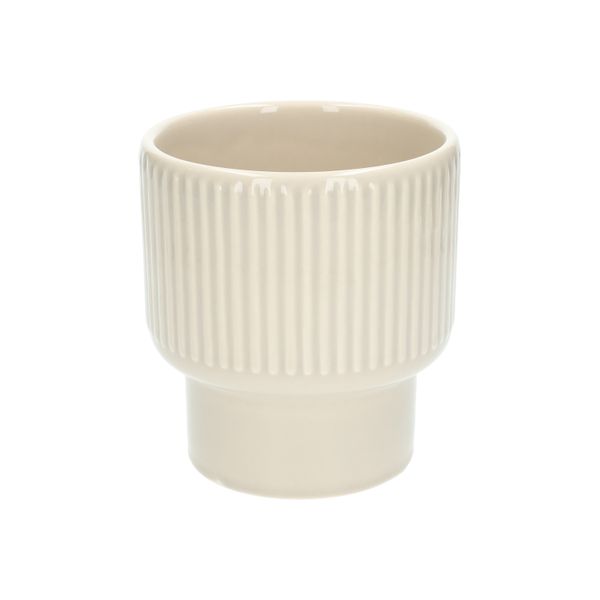 Cache-pot, céramique, rainuré, beige clair, Ø14 X H15 cm Cache-pot, céramique, rainuré, beige clair, Ø14 X H15 cm
