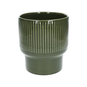Bloempot, aardewerk, geribbeld, bosgroen, Ø17XH19 cm