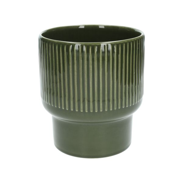 Bloempot, aardewerk, geribbeld, bosgroen, Ø17XH19 cm