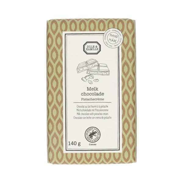 Chocoladetablet, melk en pistachecrème, 140 gram Chocoladetablet, melk en pistachecrème, 140 gram