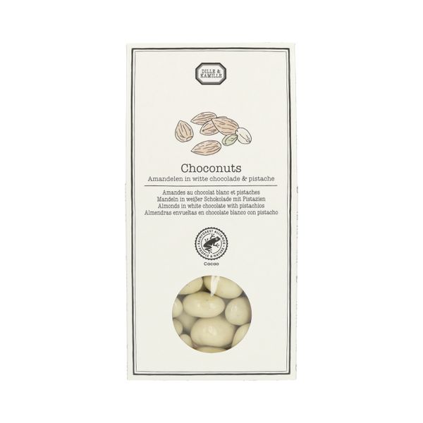 Amandelen in witte chocolade & pistache, 100 gram