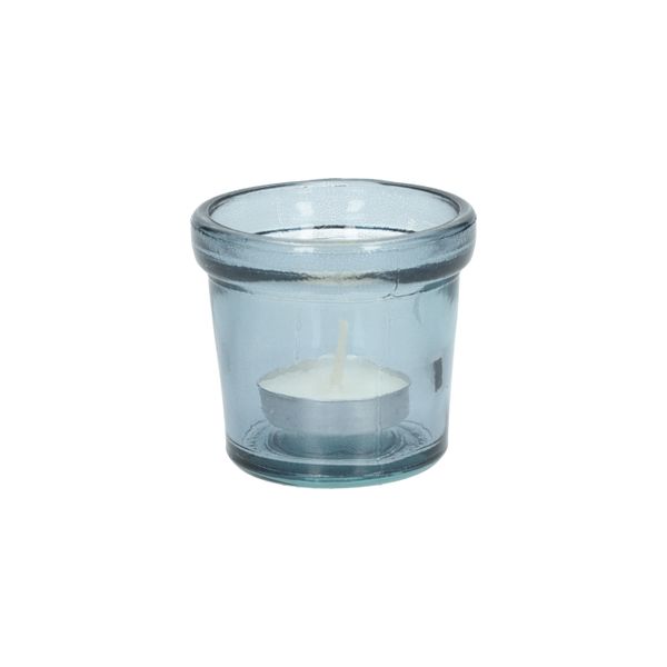 Teelichthalter, recyceltes Glas, blau, Ø7 cm