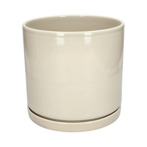 Cache-pot et soucoupe, céramique, beige, Ø21 x 20 cm Cache-pot et soucoupe, céramique, beige, Ø21 x 20 cm
