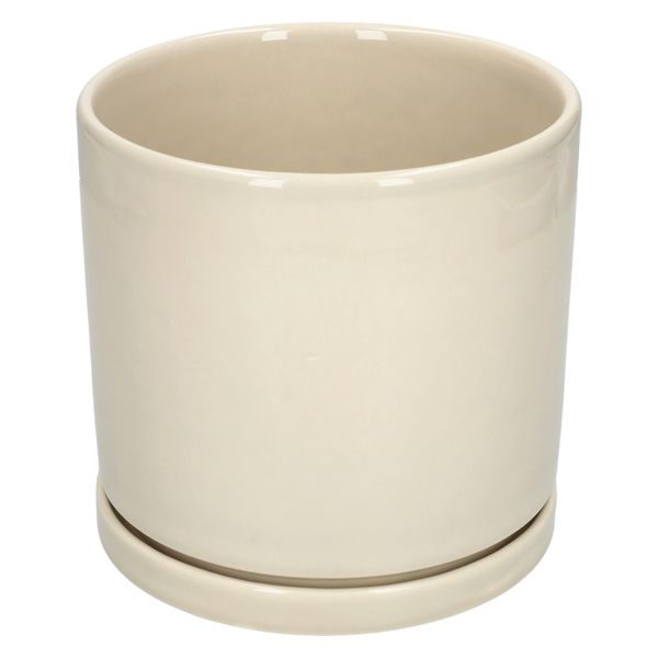 Bloempot met schotel, aardewerk, beige, Ø16 x 15 cm