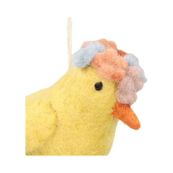 Paashanger, vilt, kuiken met bloemenkrans