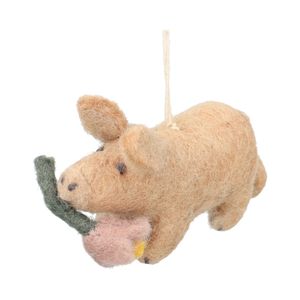 Decoration, felt, piglet with flower Decoration, felt, piglet with flower