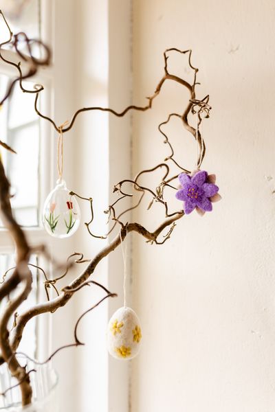 Decoration, felt, flowers, set of 4