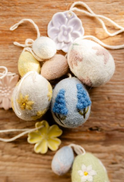 Suspension de Pâques, feutrine, œufs avec fleurs, lot de 4