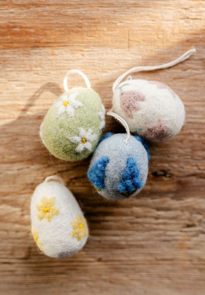 Suspension de Pâques, feutrine, œufs avec fleurs, lot de 4