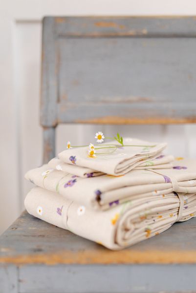 Nappe, coton biologique GOTS, motif fleurs de printemps, Ø 180 cm