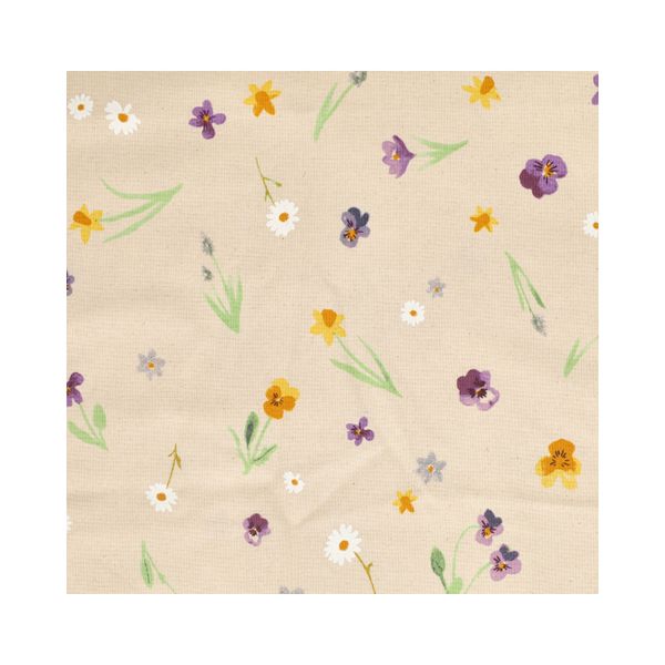 Chemin de table, coton biologique GOTS, motif fleurs de printemps, 50 x 145 cm