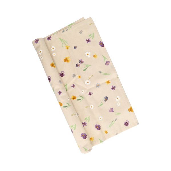 Chemin de table, coton biologique GOTS, motif fleurs de printemps, 50 x 145 cm