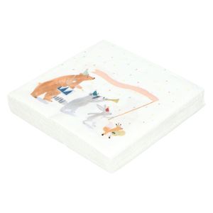 Serviettes de table, papier, animaux musiciens, 33 x 33 cm, 20 pièces
