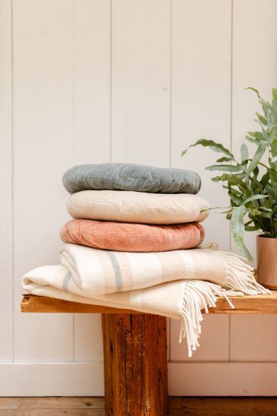 Velours kussen, bio-katoen, ecru, rond, Ø 40 cm