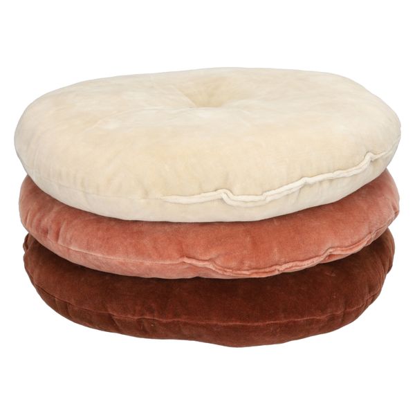 Velours kussen, bio-katoen, ecru, rond, Ø 40 cm