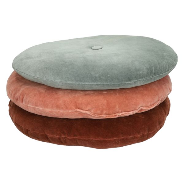 Velours kussen, bio-katoen, blauw, rond, Ø 40 cm