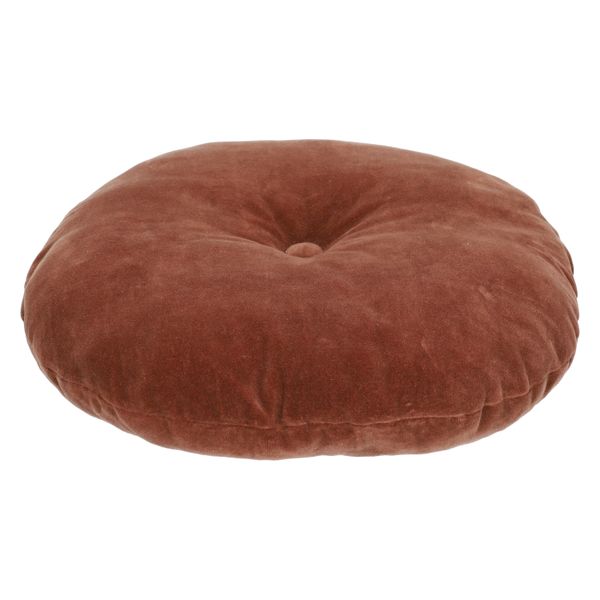 Velours kussen, bio-katoen, bruin, rond, Ø 40 cm 