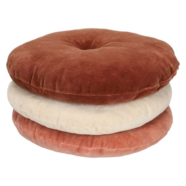 Velours kussen, bio-katoen, bruin, rond, Ø 40 cm 