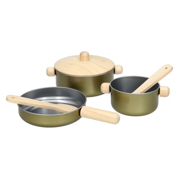 Batterie de cuisine pour enfant, métal et hévéa, 2+