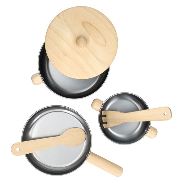 Batterie de cuisine pour enfant, métal et hévéa, 2+