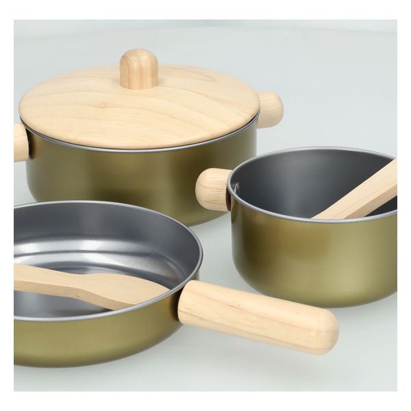 Batterie de cuisine pour enfant, métal et hévéa, 2+