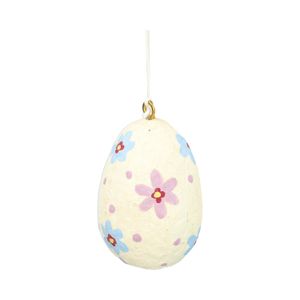 Anhänger, Baumwollmaché, Ei, weiß mit Veilchen, 4 x 6cm Anhänger, Baumwollmaché, Ei, weiß mit Veilchen, 4 x 6cm