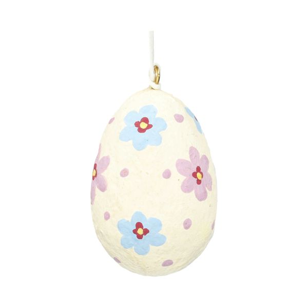 Hanger, katoen maché, wit ei met viooltjes, 4 x 6 cm