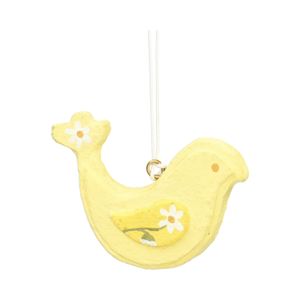 Hanger, katoen maché, geel vogeltje met madelief, 6 x 8 cm Hanger, katoen maché, geel vogeltje met madelief, 6 x 8 cm