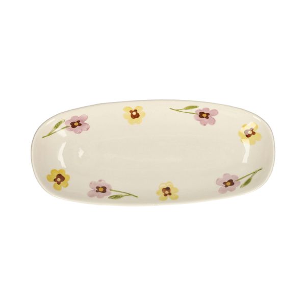 Ovale serveerschaal, steengoed, viooltjes, 25 x 11,5 cm