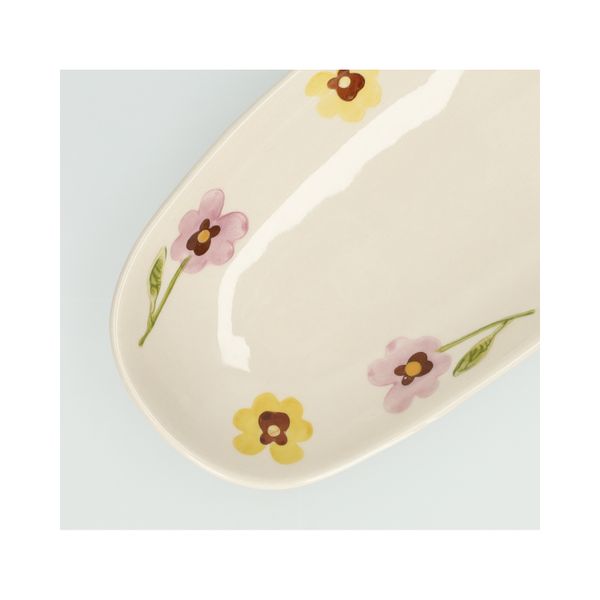 Ovale serveerschaal, steengoed, viooltjes, 25 x 11,5 cm