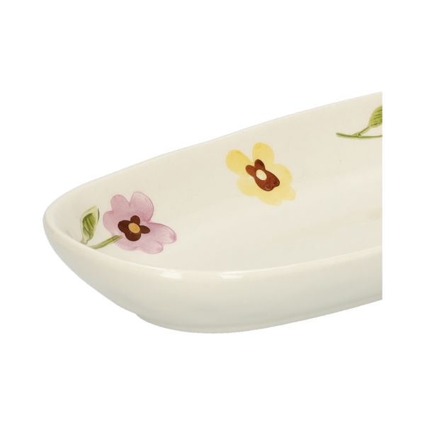 Ovale serveerschaal, steengoed, viooltjes, 25 x 11,5 cm