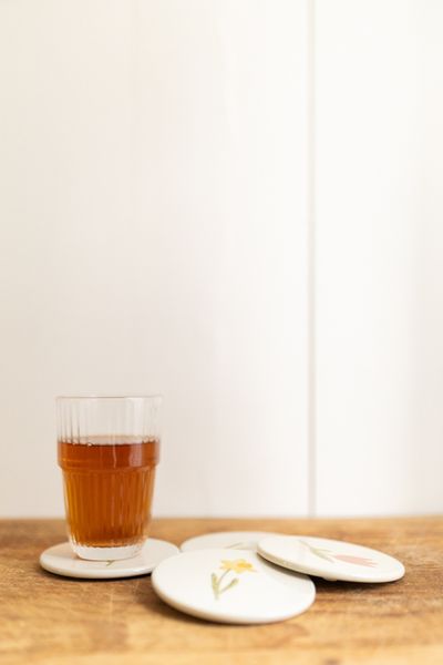 Onderzetters, steengoed, bloemen, Ø10 cm