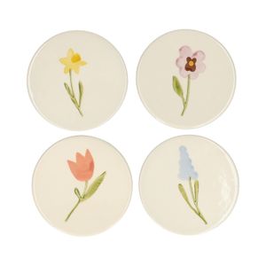 Onderzetters, steengoed, bloemen, Ø10 cm