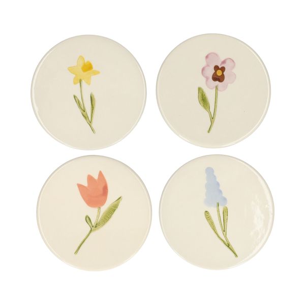 Onderzetters, steengoed, bloemen, Ø10 cm
