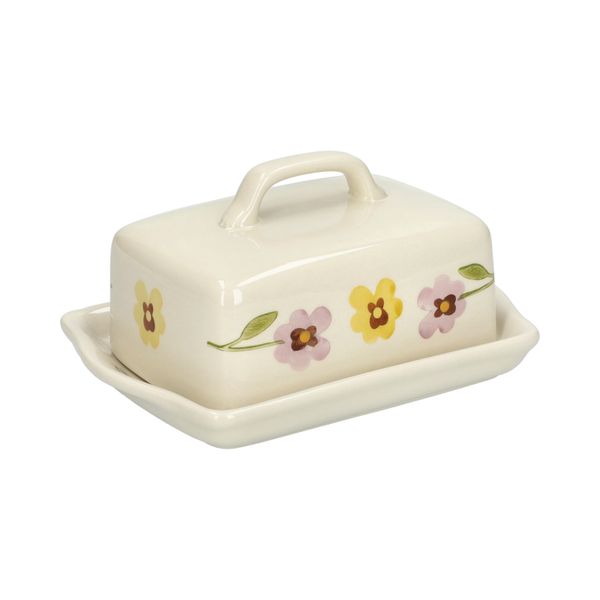 Butter dish, stoneware, violets, 18.5 x 13.5 cm