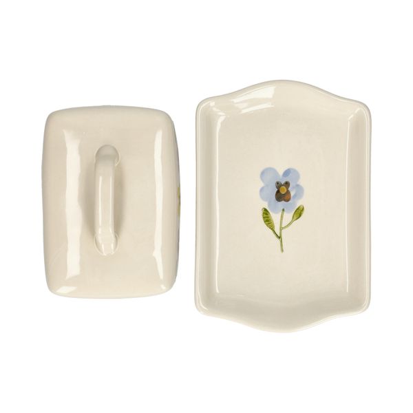 Butter dish, stoneware, violets, 18.5 x 13.5 cm