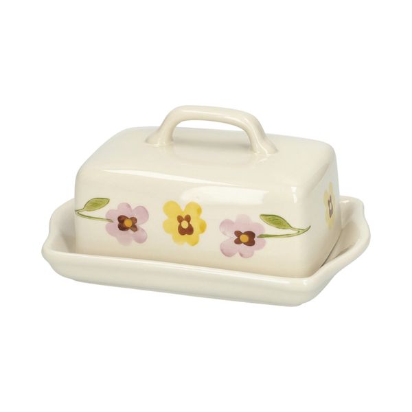 Butter dish, stoneware, violets, 18.5 x 13.5 cm