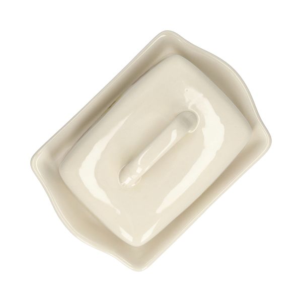 Butter dish, stoneware, violets, 18.5 x 13.5 cm