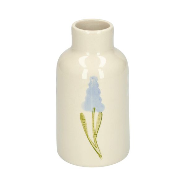 Vase, grès, peint à la main, violette, muscari, pâquerette,  Ø6 x 12,5 cm