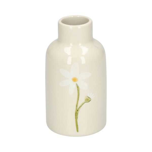 Vases, grès, peints à la main, violette, muscari, pâquerette,  Ø6 x 12,5 cm, lot de 3