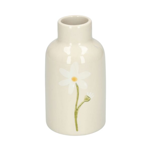 Kleine Vase, Steingut, handbemalt, Veilchen, Traubenh. und Gänseblümchen, Ø6, x 12,5 cm