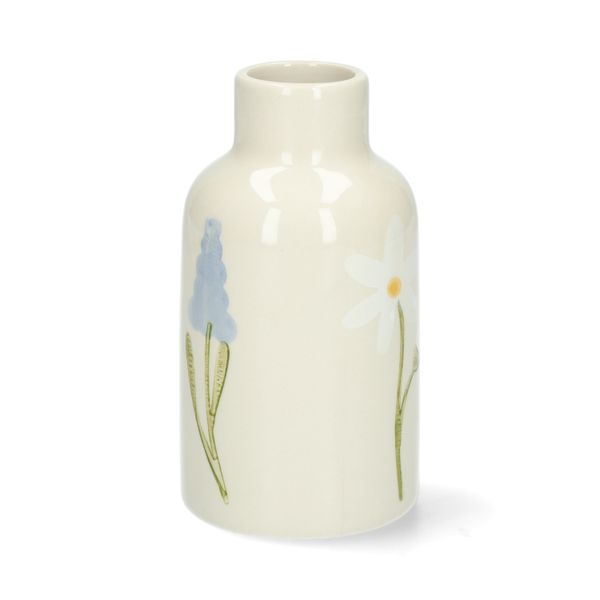 Vase, grès, peint à la main, violette, muscari, pâquerette,  Ø6 x 12,5 cm