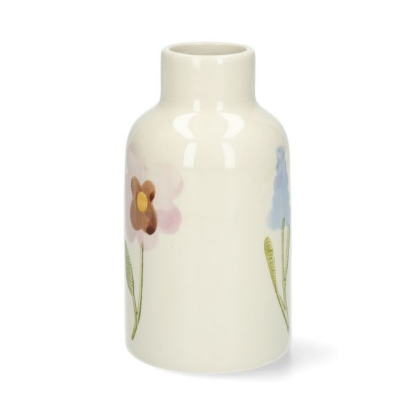 Vase, grès, peint à la main, violette, muscari, pâquerette,  Ø6 x 12,5 cm