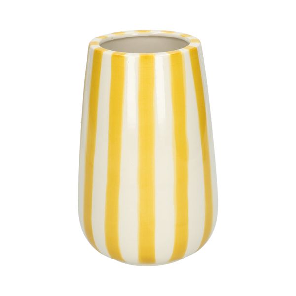 Vaas, steengoed, handbeschilderd, geel gestreept, Ø11 x 17 cm