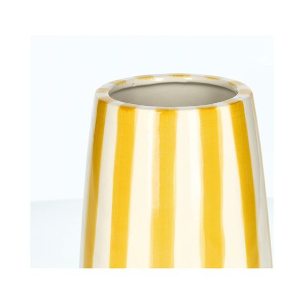 Vaas, steengoed, handbeschilderd, geel gestreept, Ø11 x 17 cm
