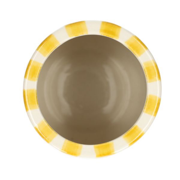 Vaas, steengoed, handbeschilderd, geel gestreept, Ø11 x 17 cm