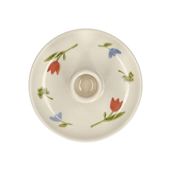 Bougeoir, grès, peint à la main, crocus et tulipe, Ø11,5 x 6,5 cm