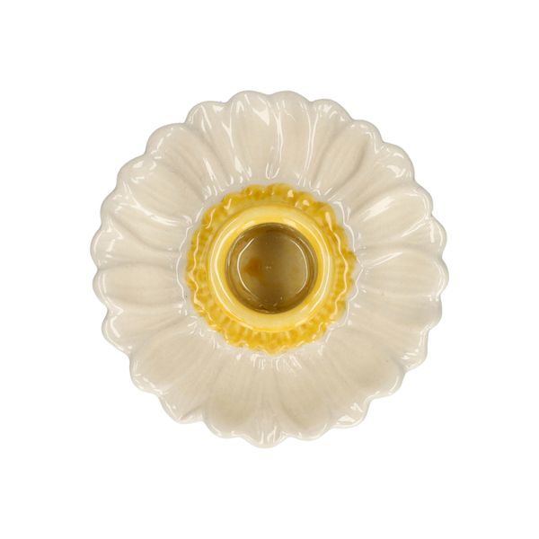 Kandelaar krokus, steengoed, wit en geel, Ø 8,8 x 4 cm