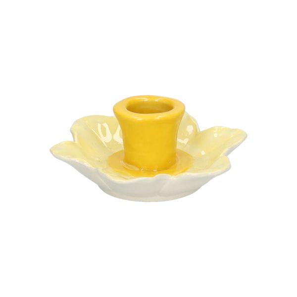 Kandelaar narcis, steengoed, geel,Ø 10,5 x 4 cm